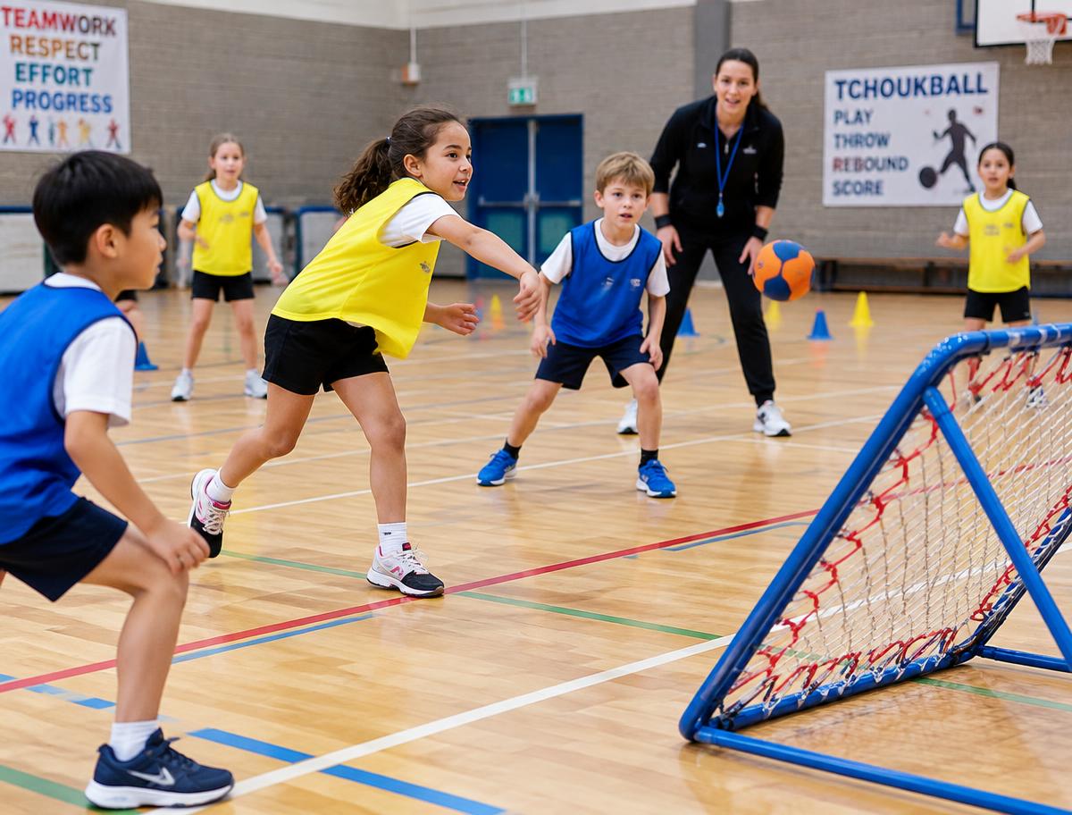 Sesión de tchoukball nun colexio